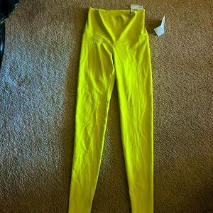 Lime yellow highlighter colored high waist rised workout leggings